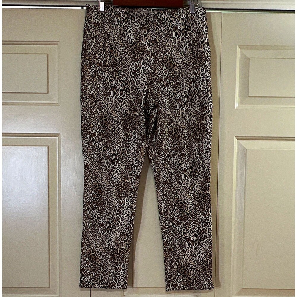 Chico's Animal Print Straight Ankle Pants Pull-On Elastic Waist Stretch 8 27"